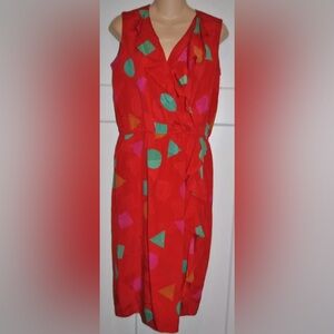 FLORA KUNG Vintage 100% Silk Faux Wrap Ruffle Dress Size 6